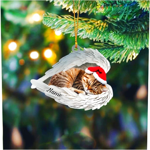 ZENTATI Personalized Munchkin Cat Sleeping Within Angel Wings Ornament, Munchkin Cat Christmas Ornament Gift, Cat Car Ornament, Hanging Ornament Gift, Gift for Pet Lover ID-0928-3RDO