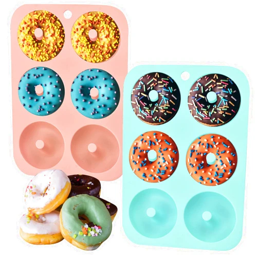 Colorlife Silicone Donut Molds 2 Pack Non-Stick Silicone Donut Pan 6 Cavity Food Grade Baking Molds for Cake Donut Biscuit Bagels Muffins Blue+Pink