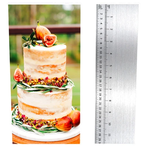 Jeffdad 12 Inch Metal Cake Scraper Smoother with Scale Stainless Steel Cake Edge Smoother Cake Decorating Comb Baking Scraper Tool for Mousse Butter Cream Cake Decoration