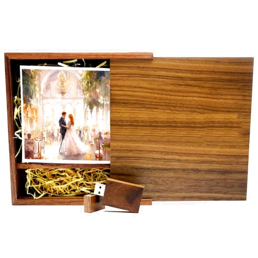 TATMOHIK Wooden USB Flash Drive 16GB USB 3.0 TATMOHIK Wedding USB Drive with Box for Storing Photos Wood USB Thumb Drive with USB Gift Box for Birthday/Wedding/Christmas Day(Box:6.73x6.73x1.38 inch)