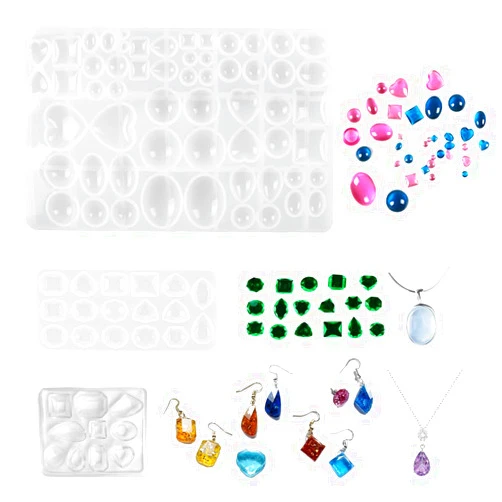 BIGEBO Gemstone Jewelry Silicone Mold, 3 Pcs Collage Crystal Stones Resin Casting Mold Different Sizes 3D Diamond Gem Epoxy Resin Mold for Earring Pendant Cake Decoration