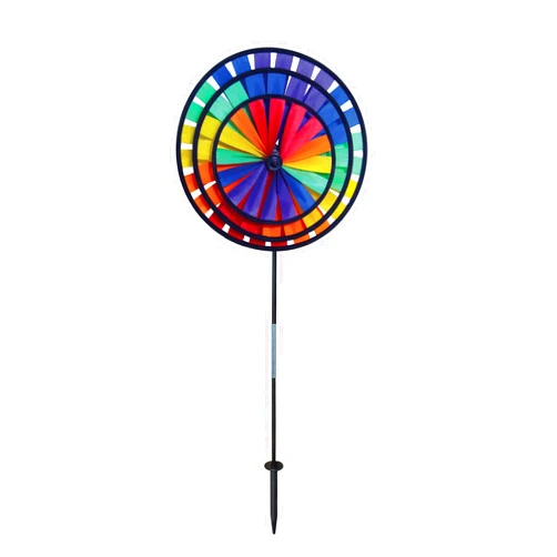 In The Breeze Rainbow Triple Wheel Spinner- Ground Stake Included - Colorful Wind Spinner for your Yard and Garden