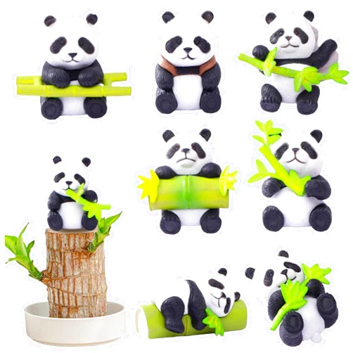 Meyrwoy 8Pcs Brazilian Wood Plant Ornament 8 Style Brazilwood Plant Cute Panda Decor Mini Panda Animal Brazilian Lucky Wood for Indoor Desktop Decor