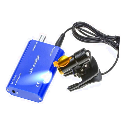 DOC.ROYAL 5W Portable LED Dental Headlight Clip On LED light Plastic Clip Headlamp with Filter For Binocular Loupes+ Latest Type Plastic Carry On Battery (Blue)