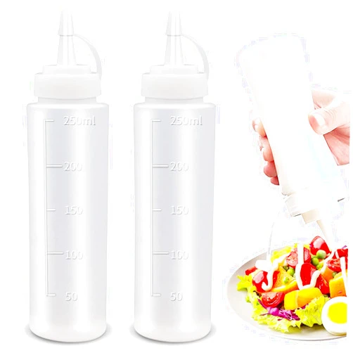 Abnaok Condiment Squeeze Bottles, Abnaok 2-Pack 8 oz Food Grade Plastic Squeeze Condiment Bottles with Twist On Cap Lids for Sauces, Paint,Oil, Condiments,Salad Dressings, Arts and Crafts