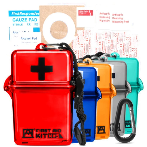 Avalanche Mini First Aid Kit, 30 Pcs Emergency Supplies Kit in Waterproof Case for Home, Car, Travel, Sports or Camping, First Aid Kit in Hard Case & Carabiner, Red