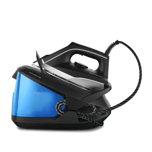 Rowenta Compact Stainless Steel Soleplate Professional Steam Station for Clothes, 57 Ounce Removable Tank, Lightweight, Compact 1500 Watts Iron, Fabric Steamer, Garment Steamer Black and Blue, VR8324.