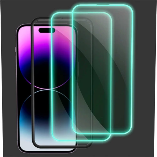 AKARMOVO 2 Pack Luminous Tempered Glass Screen Protector for iPhone 14 Pro with Easy Installation Frame, Durable Clear Film with Glowing Raised Edges, Strong Protection and Amazing Look