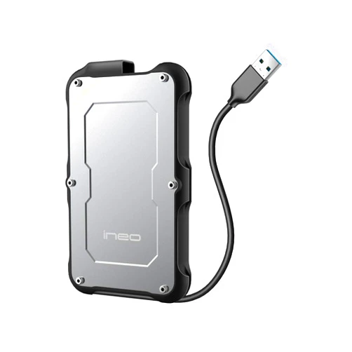 ineo 2.5 inch USB 3.0 Type A Rugged Waterproof & Shockproof External Hard Drive Enclosure for 2.5 inch 9.5mm & 7mm SATA HDD SSD [T2580]