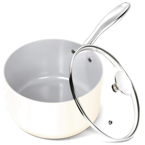 MICHELANGELO 3 Quart Saucepan with Lid - Non Toxic Sauce Pan with Nonstick Ceramic Coating, Scratch-Resistant, Induction Saucepan Suitable for All Stovetops, Beige