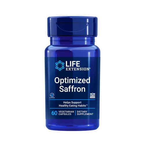 Life Extension Optimized Saffron, saffron extract, saffron supplement that helps you fight the urge to snack, non-GMO, gluten-free, vegetarian, 60 vegetarian capsules
