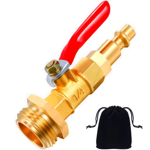 Hotop Winterize Blowout Adapter with 1/4 Inch Male Quick Connecting Plug and 3/4 Inch Male GHT Thread, Brass Made Winterizing Quick Adapter with Ball Valve, Easy Blow Out Water to Winterize