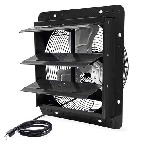 VENTISOL 14 Inch Shutter Exhaust Fan Wall Mounted, Aluminum Blades, with 1.65 Meters Power Cord Kit, Max.1950CFM, Ventilation Fan for Garage,Greenhouse,Attic,Shed,Shop-Black