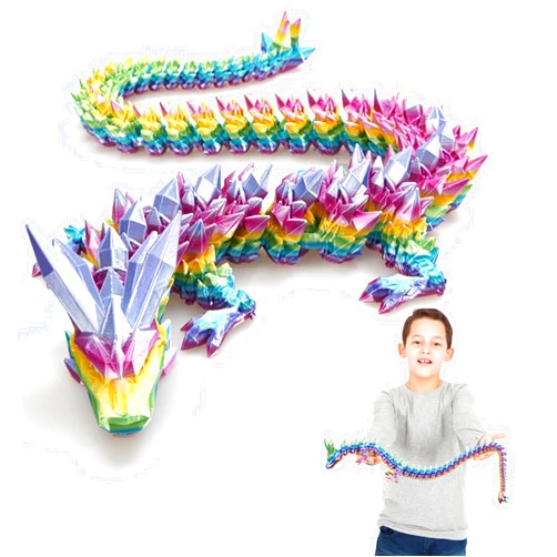 FOTN 3D Printed Dragon, 30 Inch Crystal Dragon, Bigger Fidget Toys Adults, 3D Printed Articulated Dragon for Home Office Car Desk Decor Toys, Dragon Eggs Gift Given on Birthday (Rainbow)