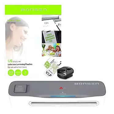 ‎BONSEN BONSEN Laminator Machine, 4-in-1 Thermal Laminator with Paper Trimmer and Corner Rounder + Thermal Laminating Pouches 50 Pack