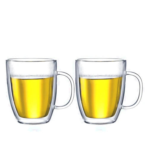 Bodum Bistro Double-Wall Insulated 15-Ounce Glass Mug, Set of 2