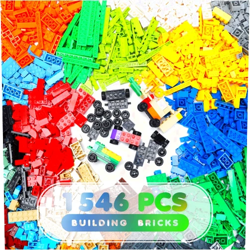 Unirolic Classic Building Bricks Set, 1546 Pieces Basic Building Blocks with Wheels, STEM Creative Compatible with All Major Brands, Ideal Educational Toy for Kids Teens