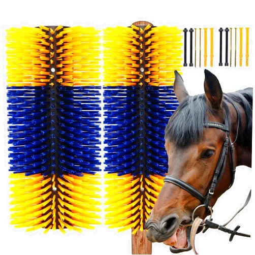 GHWMYD Livestock Scratching Brush,2PCS Horse Grooming Brushes Kit With Screws For Cow Goat Cattle Sheep Pig Full Massage, Relieve Itching on Back, Remove Harmful Parasites Dead Dirt, Yellow Ver2.0