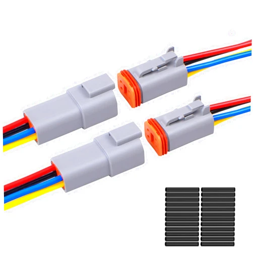 Exqutoo 2Pack 4-Pin Waterproof DT Connector Male and Female Wire Connectors with 16AWG 105℃ 600V Wires and Heat Shrink Tubes, Applicable for Automotive Electrical Connections