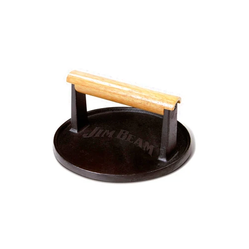 Jim Beam JB0158 Black Cast Iron Burger Press - 7'' Heavy Duty Burger Press with Solid Wood Handle