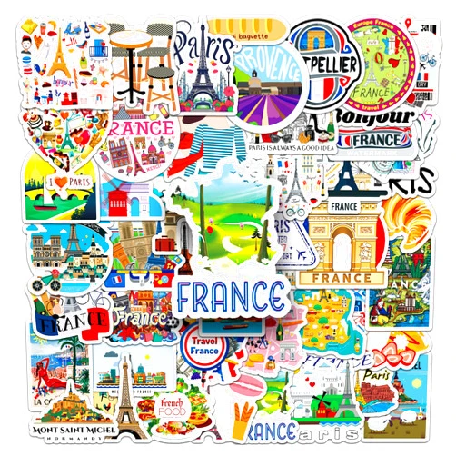 Famnaer Nation: France Stickers, 50PCs, French Paris Stickers, Vinyl Laptop Decals, Water Bottle Stickers for Hydro Flask, Planner, Skateboard, Gift & Party Supply Stickers for Kids, Sports Fans [France]