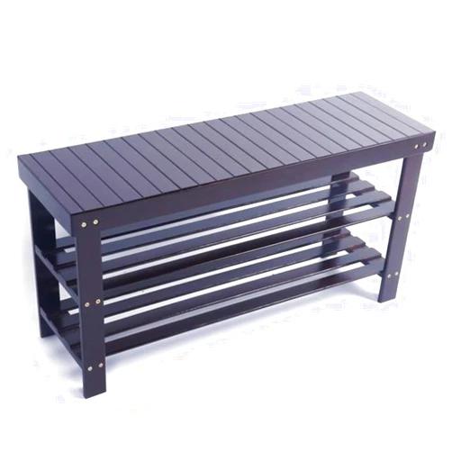 LTXYNY 90cm Strip Pattern 3 Tiers Bamboo Stool Shoe Rack Shoe Storage Bench Gray Blue Color