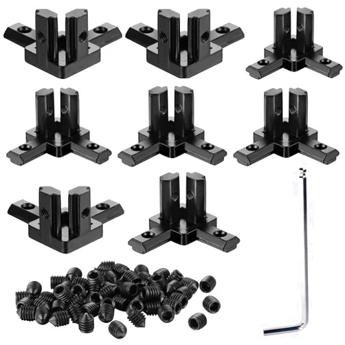 IXGNIJ 8Sets 3-Way End Corner Bracket Solid Connectors for 2020 Series 6mm Slot Aluminum Profile Accessories(Black)