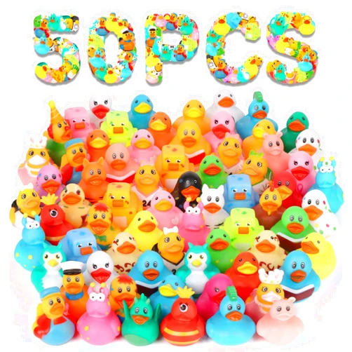 Dmsky 50 Pack Rubber Ducks in Bulk, Jeep Ducks for Ducking, Assorted Rubber Ducks Jeep Ducking, Baby Showers Accessories, Birthday Gifts, Floater Duck Bath Toys for Kids