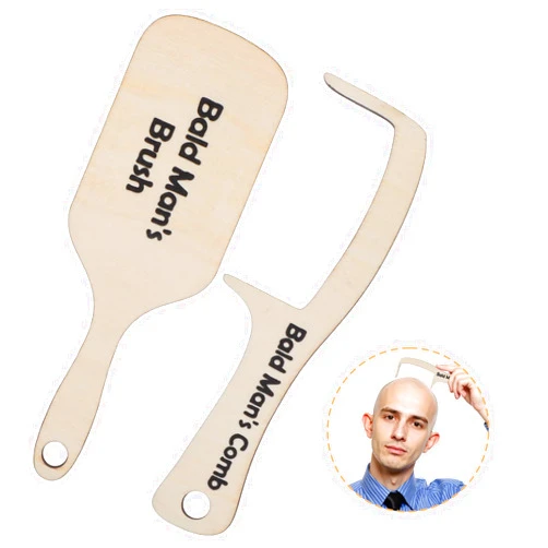 DOPENSPI 2PCS Funny Bald Man's Comb and Brush, Wooden Hairless Combing for Bald Men Grooming Tool Toothless Brush Comb Hair Loss Joke Novelty Gag Gifts for Men