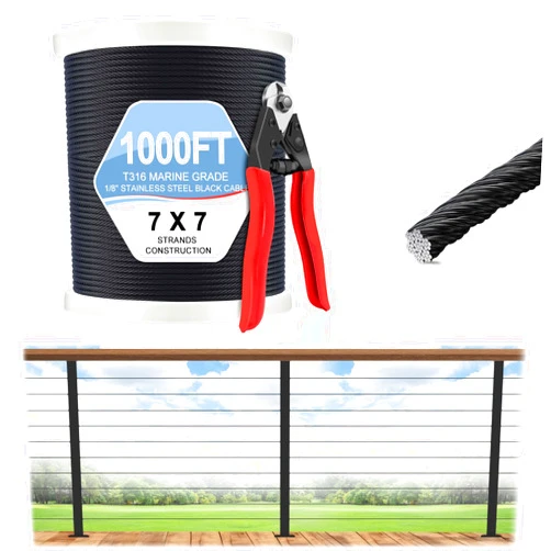Gyykzz 1000FT Black Stainless Steel Cable, 1/8