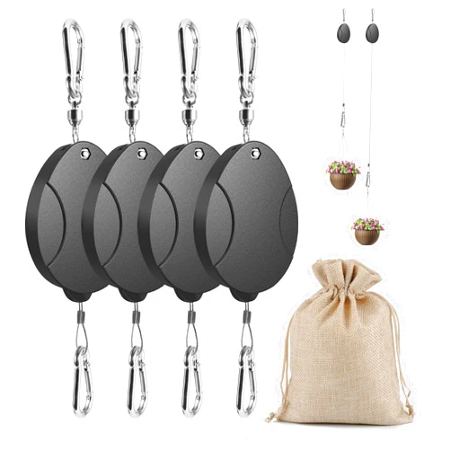 Histely 2025 Upgraded Retractable Plant Hanger 4PCS - Heavy Duty Plant Pulleys for Hanging Plants, Outdoor Adjustable Hooks, Durable Plant Pulley for Garden Baskets Pots,Birds Feeder