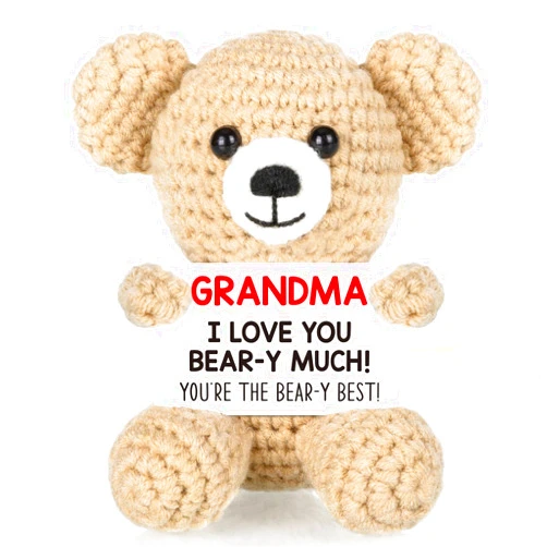 WELLBANEE Mothers Mom Day Gifts for Grandma, Bear Birthday Gifts for Grandma from Granddaughter Grandson Grandkids, Nana Gigi, I Love You Handmade Emotional Positive Crochet Bear Decor