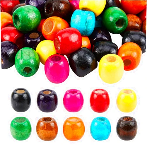 PH PandaHall 16mm Wooden Beads, 200pcs 10 Colors Wood Beads Colorful Wood Beads Painted Round Loose Spacer Beads with 6mm Large Hole for Bracelet Necklace Macrame Bird Swing Making