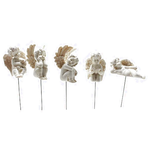 Sanmum Set of 5pcs Miniature Angel Figurine, Mini White Baby Cherub Wings Fairy Garden Statue Resin Bonsai Ornaments Flower Pot Sculpture for Outdoor Micro Landscape Lawn Décor