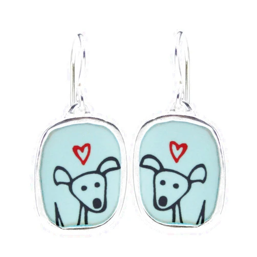 Mark Poulin Happy Dog Gift Earrings Enamel and 925 Sterling Silver for Women