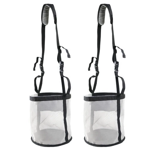 Kaulhp 2PCS Horse Feed Bag，Heavy Duty Nylon Mesh Grain Feed Bag with Adjustable Strap,Horse Muzzle Feed Bag with Comfort Neck Pad and Nose Pad… (Light Grey)