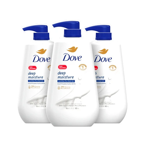Dove Deep Moisture Body Wash 30.6 Fl Oz Pack of 3 with Pump, Luxurious Hydration for Dry Skin, Cleanser with 24hr Renewing MicroMoisture