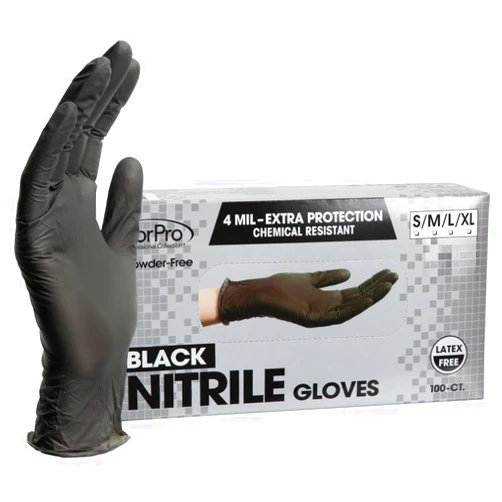 ForPro Professional Collection Disposable Nitrile Gloves, Chemical Resistant, Powder-Free, Latex-Free, Non-Sterile, Food Safe, 4 Mil, Black, Medium, 100-Count
