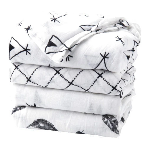 upsimples Baby Swaddle Blanket Unisex Swaddles Wrap Soft Silky Muslin Neutral Receiving Blankets for Boys and Girls, Large 47 x 47 inches, Set of 4 - Arrow/Feather/Tent/Crisscross