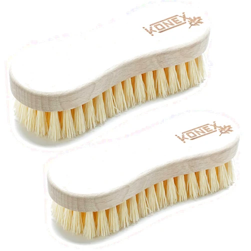 Konex Fiber Economy Utility Cleaning Brush. Heavy Duty Scrub Brush with Wood Handle. (Peanut Shaped 2 Pack)