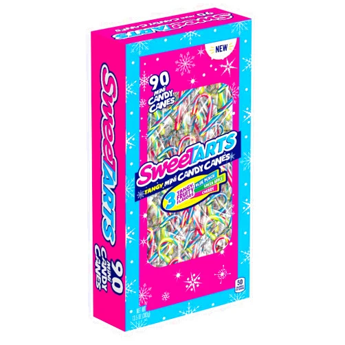 SweeTARTS Ferrara (1) Box SweeTarts Tangy Mini Candy Canes - 3 Fruity Flavors: Blue Punch, Green Apple, Cherry - 90 Individually Wrapped Pieces per Box - Net Wt. 13.5 oz