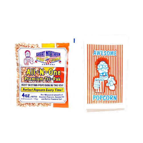 Great Northern Popcorn Company 4oz Popcorn Packs and 100 Popcorn Bags – 12 Pre-Measured, All-in-One Kernels, Salt, Oil Packets for Popcorn Machines by Great Northern Popcorn