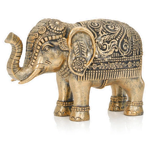 BOIHEGU Elephant Statue Home Decor, Symbol of Luck and Prosperity, 9 inch Resin Antique Gold Accent Good Lucky Elephant Housewarming Gifts for Women Men Office Desk Decoration