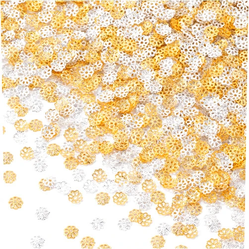 ANCIRS 2000pcs 7mm Spacer Beads Caps for Jewelry Making, Stainless Steel Flower Bead Caps for Bracelet Necklace- Gold & Silver
