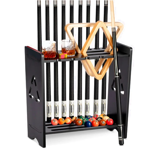 EXTCCT Pool Cue Stick Holder - Floor Stand Billiards Pool Cue Rack Oak Solid Wooden Holds 9 Cues and Pool Table Accessories Organizer