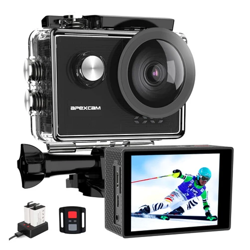 Apexcam 4K 60FPS Action Camera EIS Stabilization 20MP Sports Cam 40M Waterproof Underwater Camera 8X Zoom Support External Mic with Remote Control 2 x 1350mAh Rechargeable Batteries…