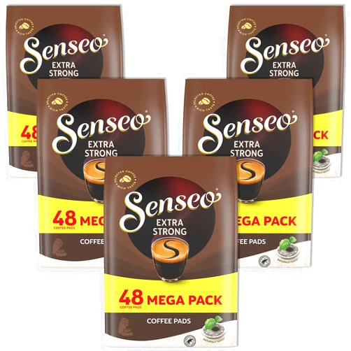 Senseo Extra Strong Dark Roast Coffee Pods, 5 Packs, 240 Count, Intense Dark Flavor, Crema Layer on Top, Compatible with PeleCom Machine