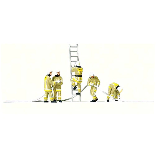 Preiser 10771 HO Scale Modern Firemen Working with Accessories - Beige Uniforms pkg(5)