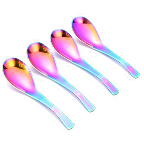 Efoot Soup Spoon,4PCS Rainbow Spoon, Stainless Steel Soup Spoon Coffee Spoons Ice Cream Spoon Perfect for Home and Kitchen(Purple)
