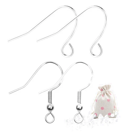 Aurivida 925 Sterling Silver Earring Hooks Hypoallergenic 100Pcs Ear Wires Fish Hooks for Jewelry Making Supplies Findings with 100Pcs Clear Rubber Earring Backs for DIY Jewelry